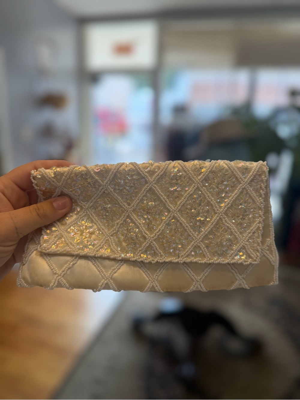 Ivory Beaded Evening Clutch